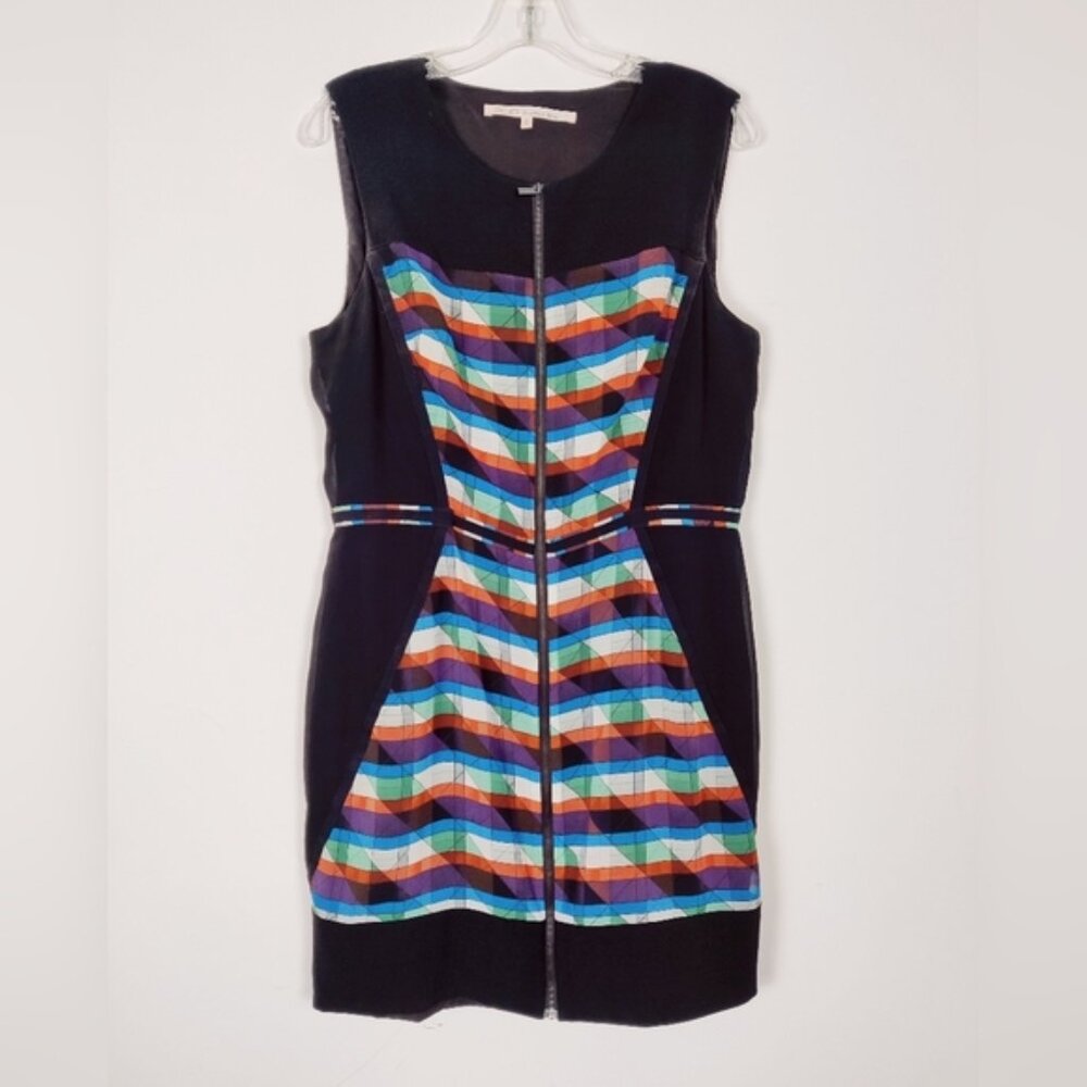 Rachel Roy Womens Size 12 Geometric Print Black Sleeveless Dress Party